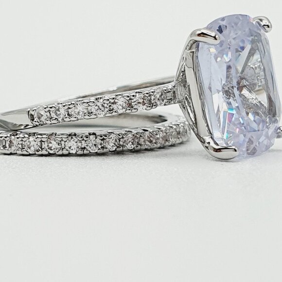 💥Engagement Radiant Cut CZ Thin Romantic Wedding Ring Set for Women, K969 - Picture 10 of 12